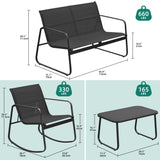 YITAHOME 4 Pieces Patio Furniture Set, Outdoor Textilene Conversation Sets Rocking Bistro Chairs, Loveseat and Glass Table for Living Room Lawn Garden Balcony Poolside Backyard (Black) YITAHOME