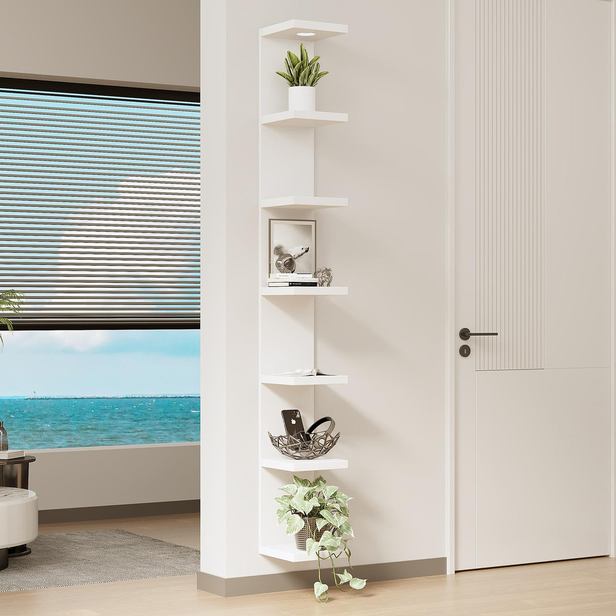 LitaEther Versatile 7 Tier Wall Shelf Unit,White Lack Wall Shelf,Display Floating Shelf with LED Remote Control Light LitaEther