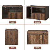 BuildHom Modern Walnut Fluted Floating Nightstand with Charging Station, NightStand with Drawers, Bedside with USB Ports and Outlets, Bedroom Furniture (Set of 2) BuildHom