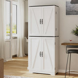 Redlife 72" Tall Kitchen Pantry, Farmhouse Storage Cabinet with Barn Doors, Tall Food Pantry with Doors, Rustic Wood Cupboard for Kitchen, Dining Room, Bathroom (White) Redlifeᅟᅠ