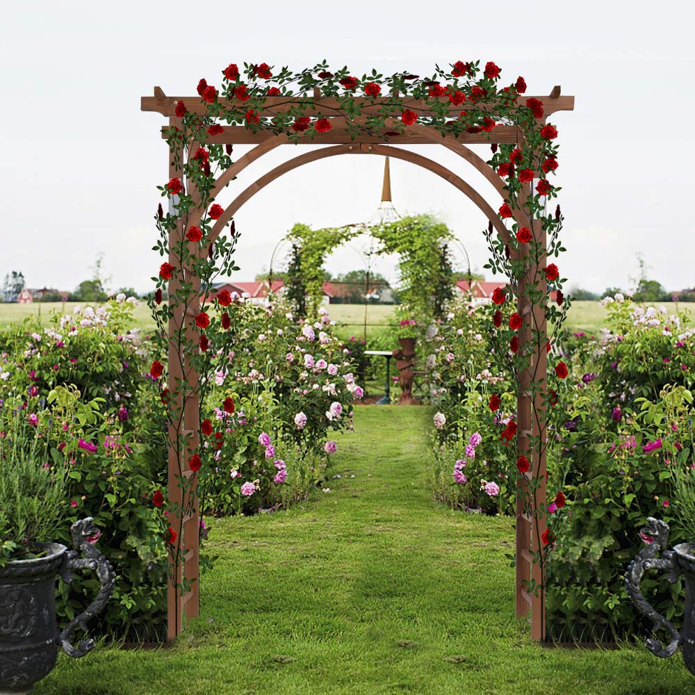 Saynwish 85" Solid Wood Garden Arch Trellis for Climbing Plants - Rustproof Wooden Arbor with Flat Top for Weddings, Parties & Outdoor Decor (Brown) Saynwish
