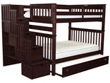 Bedz King Stairway Bunk Beds Full Over Full with 4 Drawers in The Steps and a Twin Trundle, Dark Cherry Bedz King
