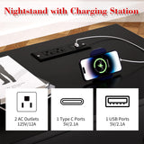 COWMOU 27.6 Inch Wide Nightstand Set of 2 with Charging Station, 3 Drawers Nightstand for Bedroom, Wooden Black Large Bedside End Table for Living Room, Bedroom, Study, Office COWMOU