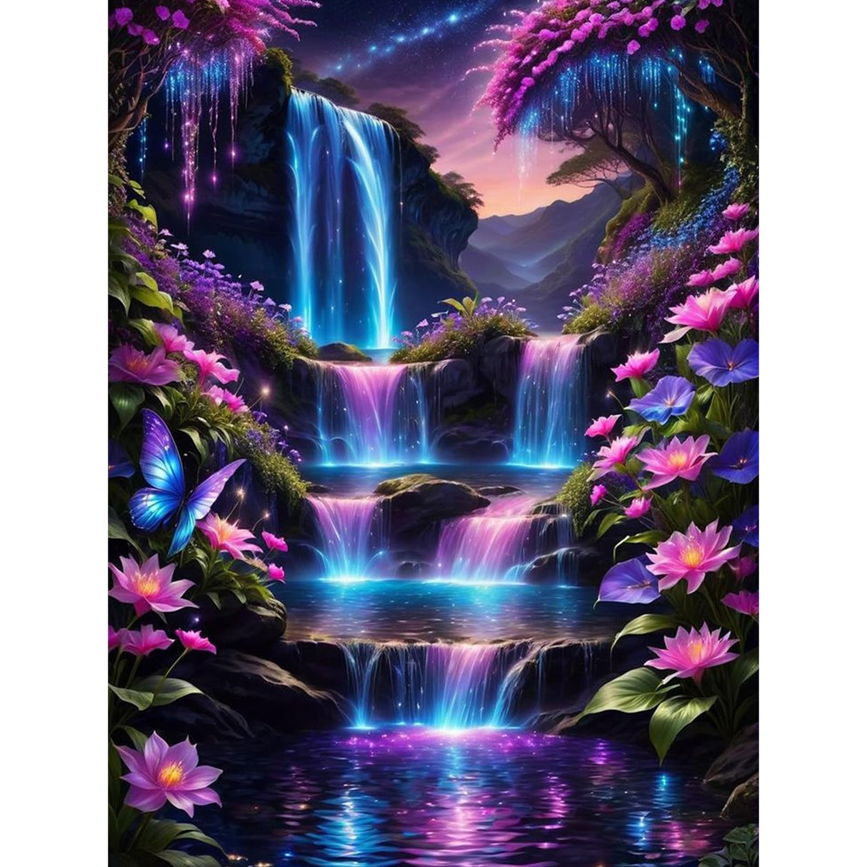 Diamond Art Kits for Adults Shiny Waterfall, DIY 5D Diamond Painting Kit for Beginners Flower, Full Round Drill Gem Art Dots for Adults, Perfect for Home Wall Decor 12X16 Inch Okarina