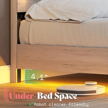 AMERLIFE Distressed White Floating Queen Bed Frame with Reclining Headboard and RGB LED Lighting AMERLIFE