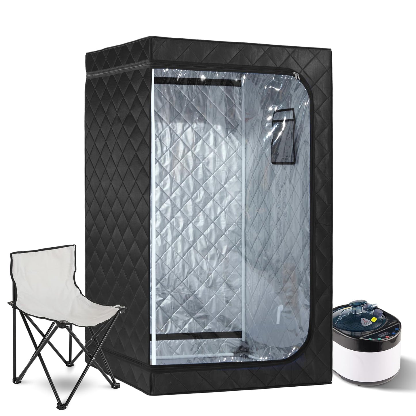 ZONEMEL Full Size Portable Steam Sauna Kit, Personal Full Body Home Spa for Detox, Relaxation, 4 Liters 1500 Watt Steamer, Remote Control, Timer, Foldable Chair(L31.5 x W31.5 x H55.1,Solid Black)