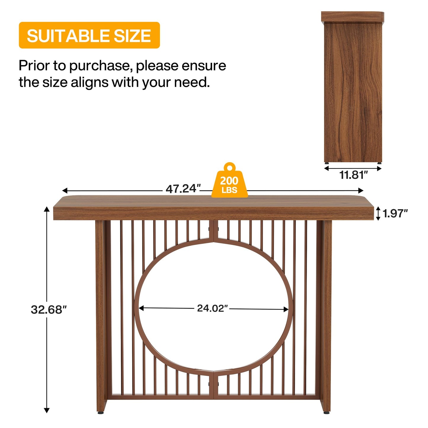 Tribesigns 47-Inch Antique Walnut Console Table - Modern Geometric Sofa Table for Entryway and Living Room