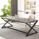 IBF Large Home Office Computer Desk, Industrial Long Work Study Writing Desk, Simple Executive Conference Table for 2 Person, Wood Metal Double Pc Gaming Workstation in Bedroom, Light Grey Oak, 70 in IBF