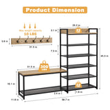 SUNTAGE 6-Tier Coat Rack Shoe Bench Set, Entryway Bench with 6 Hooks Coat Rack, Hall Tree with Bench and Shoe Storage for Entryway, Hallway, Garage, Bedroom (Vintage Oak) SUNTAGE