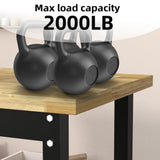 NBGV 48" Solid Wood Work Bench, Adjustable Hight Workbench with Wheels, Heavy-Duty Worktable with Pegboard, Power Outlets, Workstation for Garage, Workshop, Office NBGV