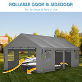 Thanaddo Carport 13'x 25' Heavy Duty Car Port with Roll-up Sidewall and Ventilated Windows with Removable Sidewalls,Portable Outdoor Garage for Car,Truck,Boat,Car Canopy,Gray Carports Thanaddo