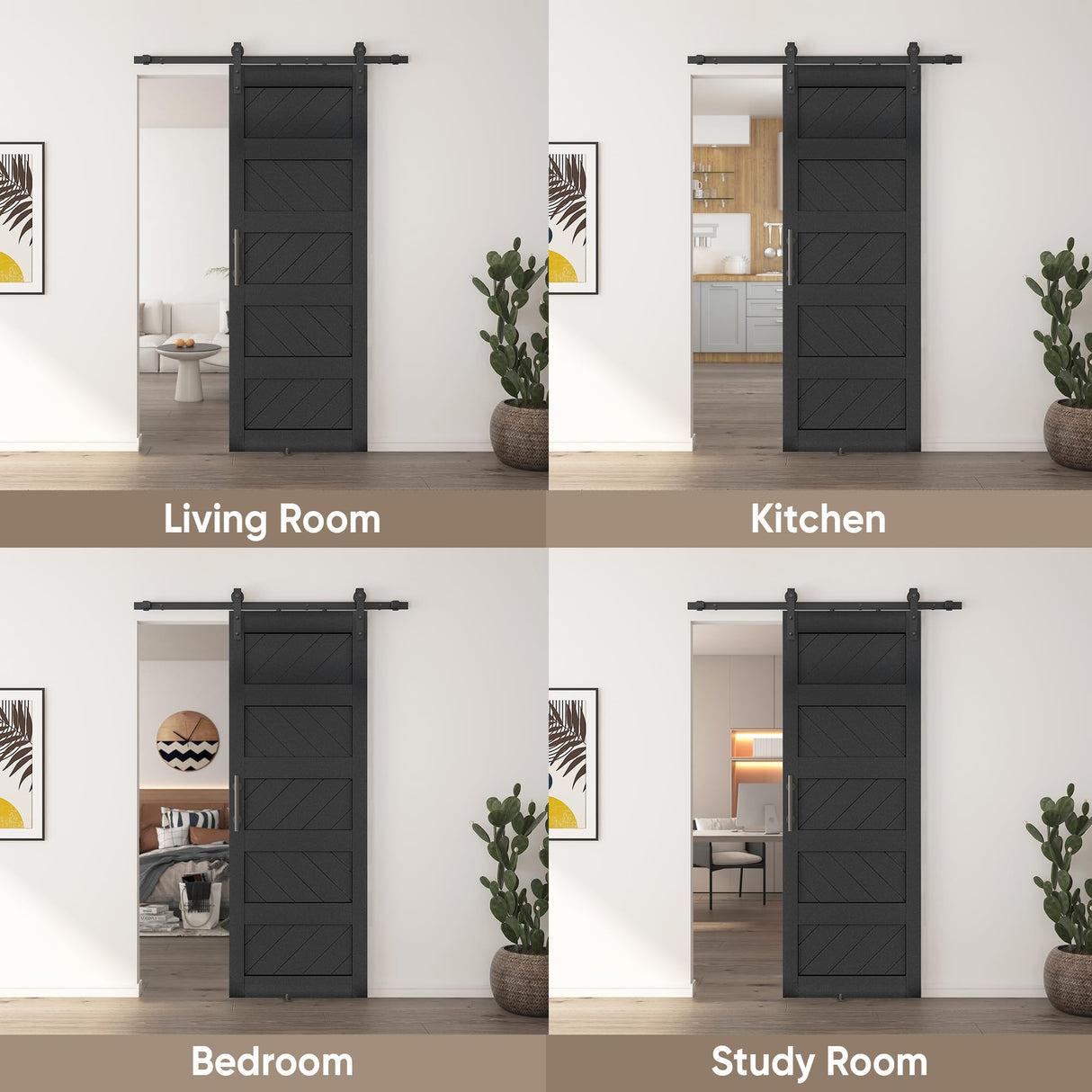 JUBEST 30" x 84" Barn Door, Slding Barn Door Kit Wave Shape Barn Door Panel with Hardware Kit Include, Easy Installation, MDF Board & PVC Covered, Black JUBEST