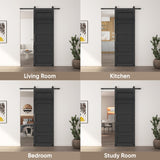 JUBEST 30" x 84" Barn Door, Slding Barn Door Kit Wave Shape Barn Door Panel with Hardware Kit Include, Easy Installation, MDF Board & PVC Covered, Black JUBEST