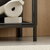 FUFU&GAGA Sideboard Buffet with LED Lights, Glass Doors, Modern Display Cabinet with Glass Shelves, Black Cupboard Credenza with Metal Legs, for Living Room Kitchen, 55.1”W x 15.7”D x 29.5”H FUFU&GAGA