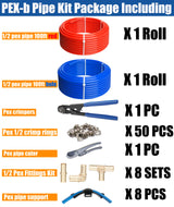 WHK PEX Pipe 1/2" Inch PEX Tubing Plumbing Pipe 2x100ft Pex-b Pipe Blue & Red Each 100ft for Cold and Hot Water WHK