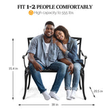 VINGLI 38" Outdoor Bench Cast Aluminium Garden Bench, Orchid Porch Bench Patio Bench Deck Furniture for 1-2 Person Seat (Black) VINGLI