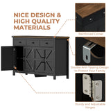 VVFLU 63" Sideboard Buffet Cabinet with Storage, Coffee Bar with 3 Drawers and 4 Barn Doors, Long Wider Storage Cabinet Modern Farmhouse, Black Wood, for Kitchen, Dining Room, Living Room VVFLU