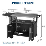JY QAQA Outdoor Grill Cart with Storage,Patio Kitchen Island Outdoor Grill Table with Wheels,BBQ Cart Movable Pizza Oven Table Stand, Storage Cabinet, Foldable Tabletop, Black JY QAQA PET