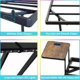 Bigu Floating Bed Frame King with Bedside Tables, Charging Station and LED Lights Metal Platform, Black Bigu