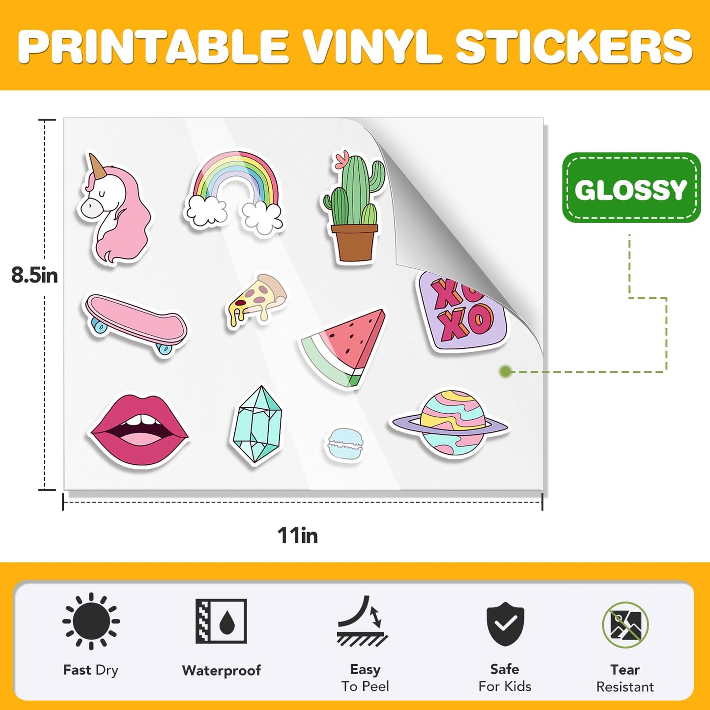 30 PCS Sticker Paper for Inkjet Printer，Printable Vinyl Sticker Paper Dries Quickly Vivid Colors，8.5"x11" Tear Resistant Printable Vinyl，Glossy White,Inkjet & Laser Printer