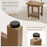 LUE BONA HDPS Shower Bench Seat with Shelf, Brown Shower Stool for Inside Shower Waterproof, Bath Shower Stool Chair for Spa Bathroom, Weather Resistant/Non-Slip/Handles/Indoor or Outdoor Us LUE BONA