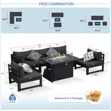 NICESOUL 5 Seat Oversized Modern Aluminum Patio Furniture Set, All Weather Rust Proof Modular Sectional Sofa with Fire Pit Table, 500 lbs Heavy Duty Comfortable Outdoor Couch for Backyard, Dark Gray NICESOUL