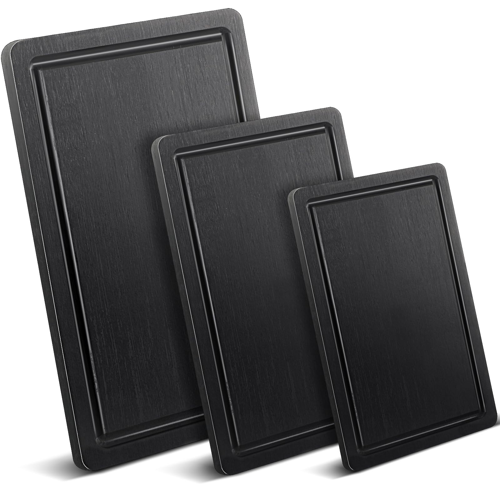 Ziliny 3 Pcs Black Cutting Boards Wood Cutting Boards for Kitchen Bamboo Charcuterie Boards with Juice Groove Large Wooden Chopping Serving Tray for Meat Fruit Cheese, 15 x 10, 12 x 8, 9 x 6  - WoodArtSupply