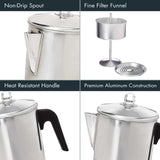 Primula Today Aluminum Stove Top Percolator Maker Durable, Brew Coffee On Stovetop, 9 Cup, Silver Primula