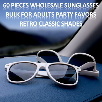 Oleitodh 60 Pack Adult White Sunglasses for Men Women in Bulk Plastic Vintage Retro Style Sunglasses 70s 80s Classic Shades Eyewear Party Prop Favors Supplies