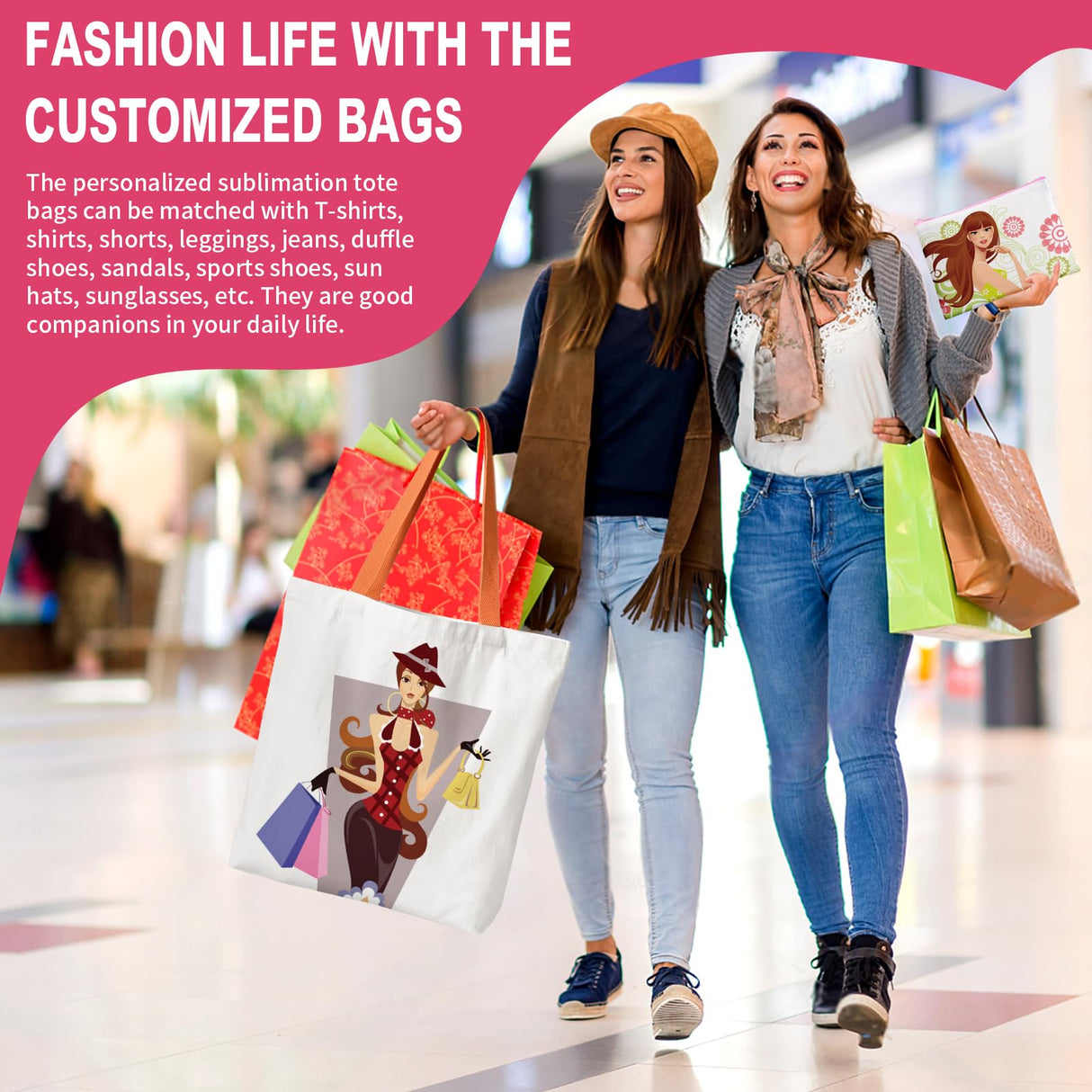 MAFYE 40 Pack Sublimation Blanks Canvas Tote bag, Reusable Large Grocery Bags DIY Heat Transfer Cosmetic Makeup Bags Shopping Bags with Matched Color for DIY, Advertising, Christmas Craft Present MAFYE