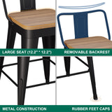 WENTMENT Metal Bar Stools Set of 2 Counter Height Barstools with Removable Back 24" Kitchen Bar Stools with Wooden Seat, Black WENTMENT