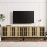 BVIUNTWO Farmhouse TV Stand for TVs up to 100 inch, 2 in 1 Entertainment Center TV Console with Storage Cabinets and Metal Base,Media Console for Living Room,Oak BVIUNTWO