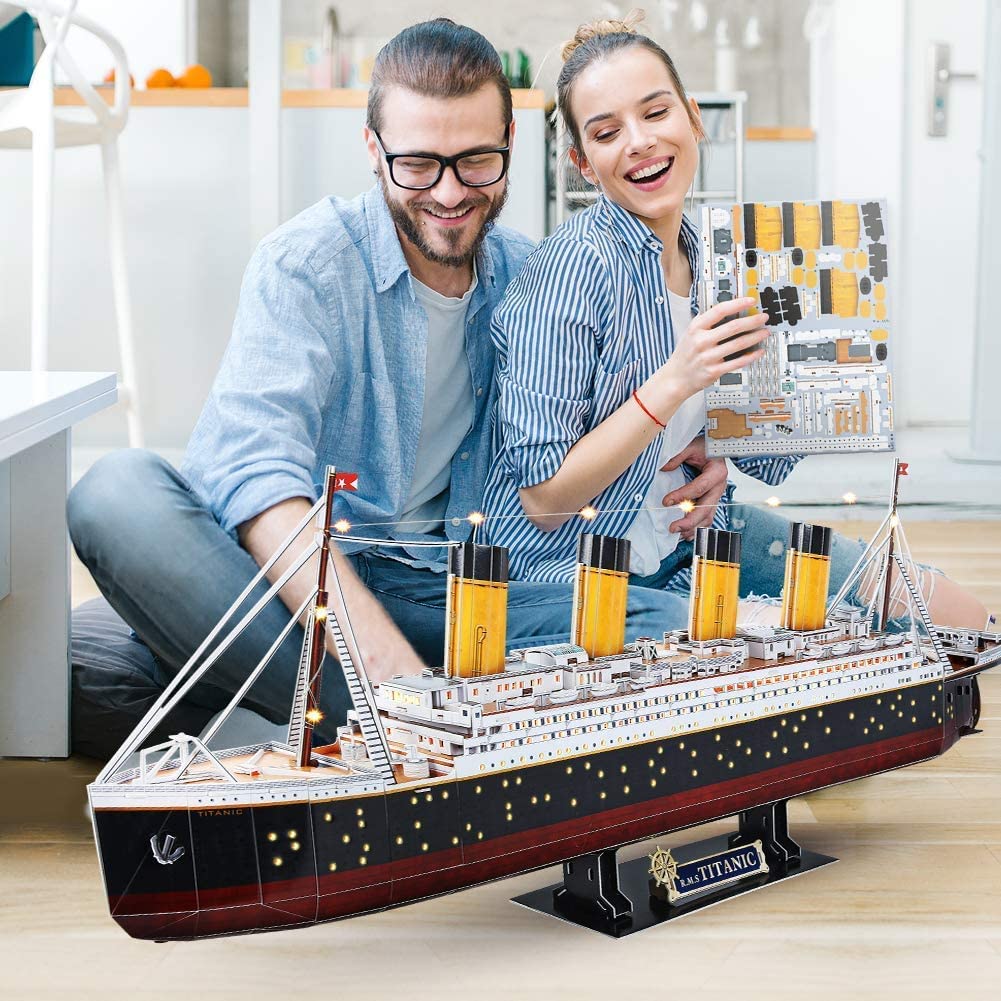 CubicFun Titanic 3D LED Puzzles for Adults 88 CM 266 Pieces,Titanic Toys for Adults Teens, Home Decor Birthday Gifts Adults Easter Gifts Teacher Gifts CubicFun