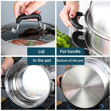 MANO Steamer Pot for Cooking 11.8 inch Steam Pots with Lid 2-tier Stainless Steel Steaming Pot Multipurpose Cookware with Handle for Vegetable, Dumpling, Stock, Sauce, Food MANO