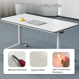 Ptosziav Conference Room Table Set of 4, Folding Conference Table Flip Top Mobile Training Table, Office Foldable Meeting Table Seminar Table Conference Room Tables with Wheels (140x60x75cm) Ptosziav