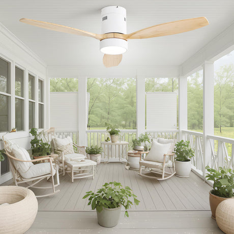 Sofucor 52 Inch Low Profile Ceiling Fan with Lights Remote Control Wood Blades Reversible DC Motor Modern Ceiling Fan for Kitchen, Bedroom, Basement, Dining, Living Room(white+wood color) Sofucor