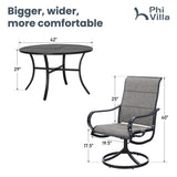 PHI VILLA Outdoor Patio Dining Set 5 Piece with 4 Padded Swivel Dining Chairs & 1 Large Round Dining Table, Textilene Mesh Fabric Chair and 42" Metal Table for All Weather PHI VILLA