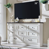 Aitjunz Farmhouse 8 Drawers Dresser for Bedroom, 61" Wide Wood Rustic Chest with Roman Column, Large Storage Dressers Organizer with Two Different Drawer Sizes for Bedroom, Living Room, Hallway, White Aitjunz