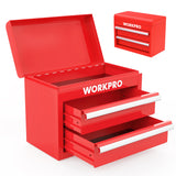 WORKPRO Mini Metal Tool Box with 2 Drawers and Top Storage, Small Tool Chest with PVC Liners and PP Feet Pads, Cold Rolled Steel Toolbox with Magnetic Tab WORKPRO