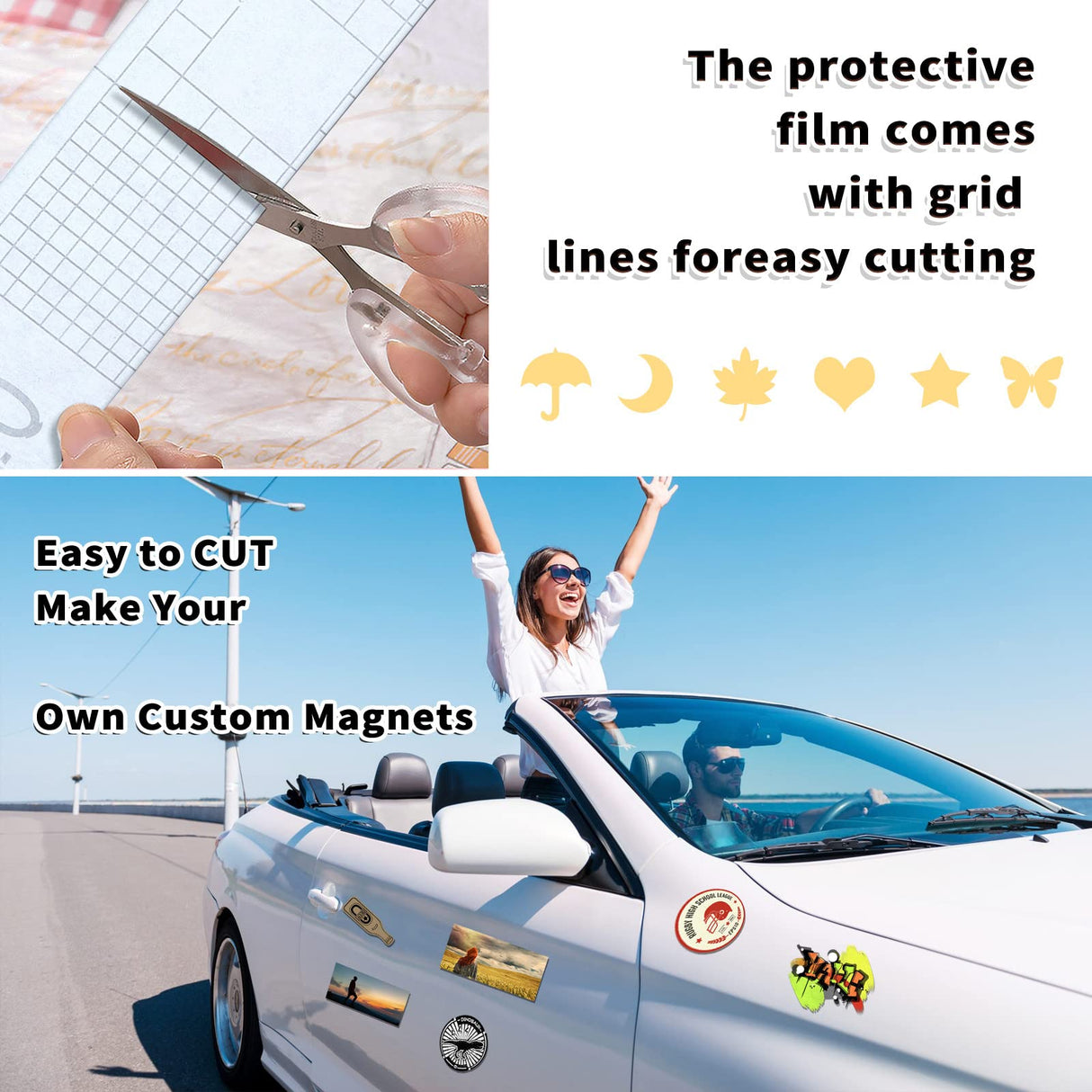 10 Pack Bumper Sticker Magnet, 4"x12" Flexible Magnetic Bumper Sticker with Self Adhesive, Cut-to-Size Bumper Sticker Magnetizer, Turn Any Decal Into a Magnet XIHEYOMI