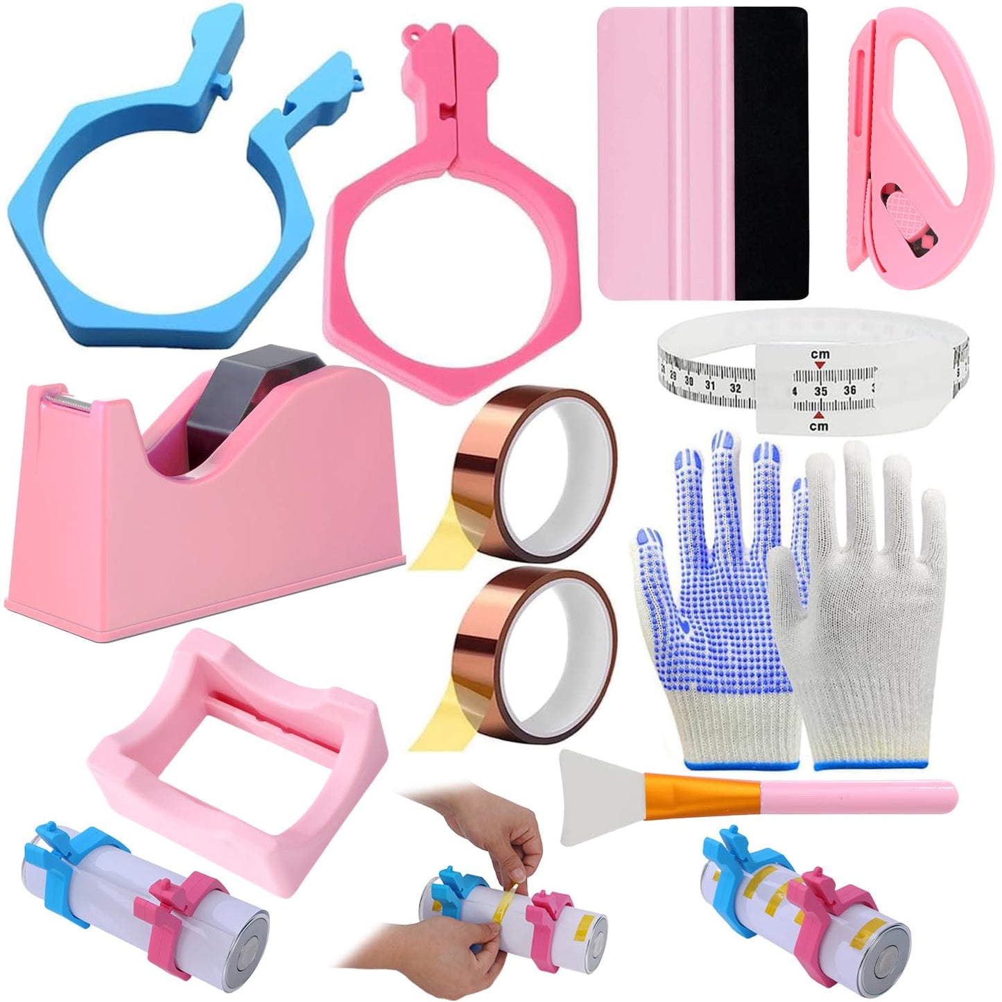 Generic Sublimation Blanks Tumbler Clamp Tool Pink Kits for 20 Oz Sublimation Blanks, Heat Resistant Gloves, Heat Tape Sublimation, Heat Tape Dispenser Sublimation Kit, Tumbler Clamp Clamp Blue&Pink.