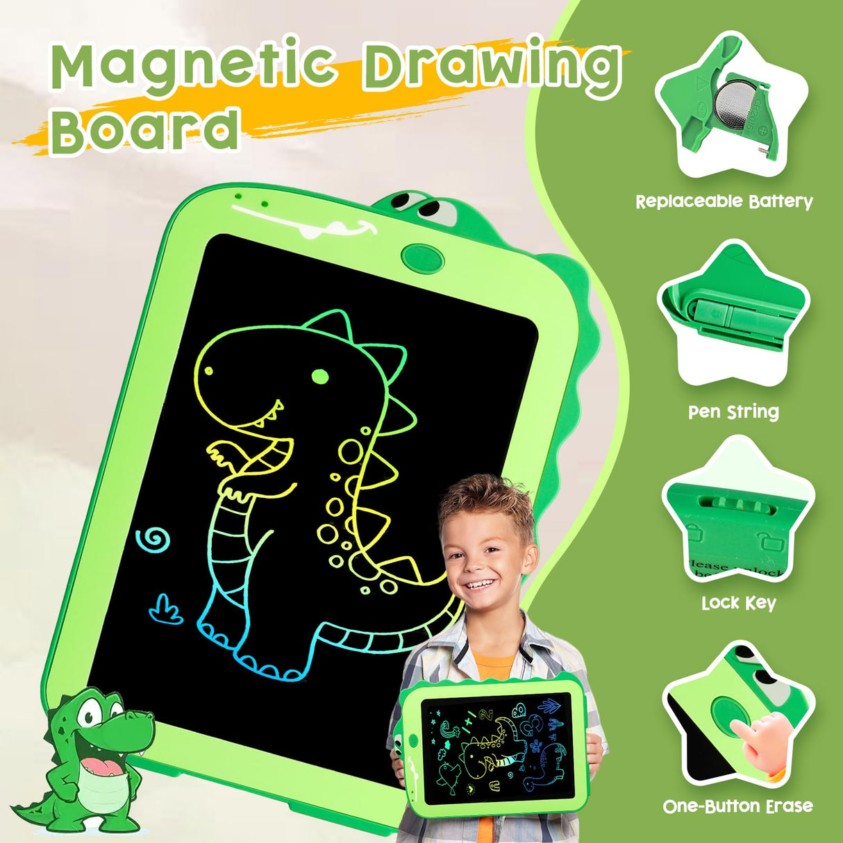 Teriph LCD Writing Tablet for Kids, Colorful Toddlers Toys Drawing Board, Educational Kid Toys, Doodle Pad Dinosaur Toys for 2 3 4 5 6 7 8 Year Old Boys Girls Birthday Party Christmas Gifts,8.5inch Teriph