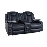 Home Theater Seating, Gaming Chairs for Adults, Wireless Charging Movie Theater Chairs, Power Recline Loveseat with 6 Cup Holders and Tray, Powerful in-Built Speaker, USB Ports, Air Leather – Black Naomi Home