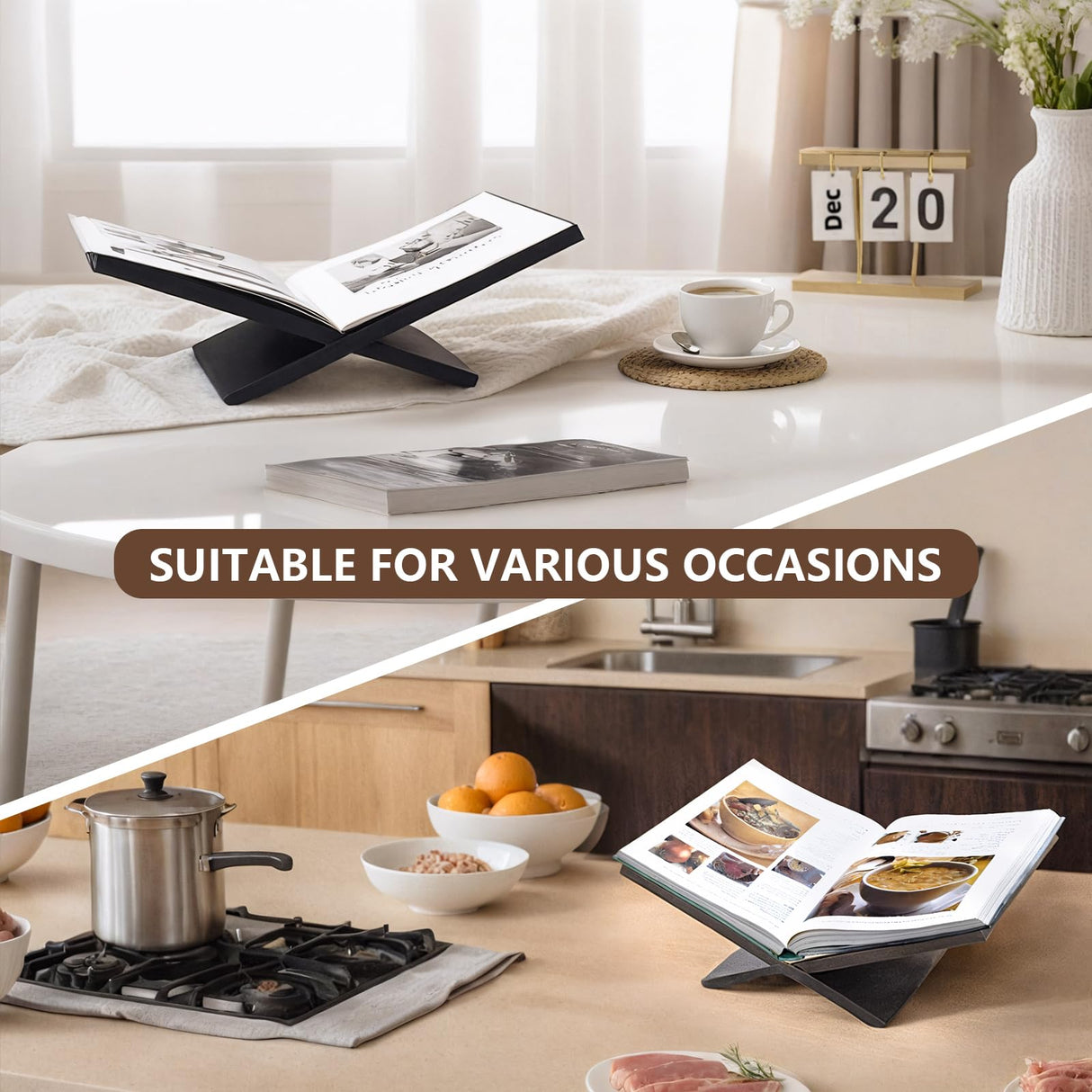 PUERSI Open Display Stand, Wooden Large Book Holder, Coffee Table Stand, Wood Easel for Magazine, Art, Cook Book, Bible, Quran - Black PUERSI