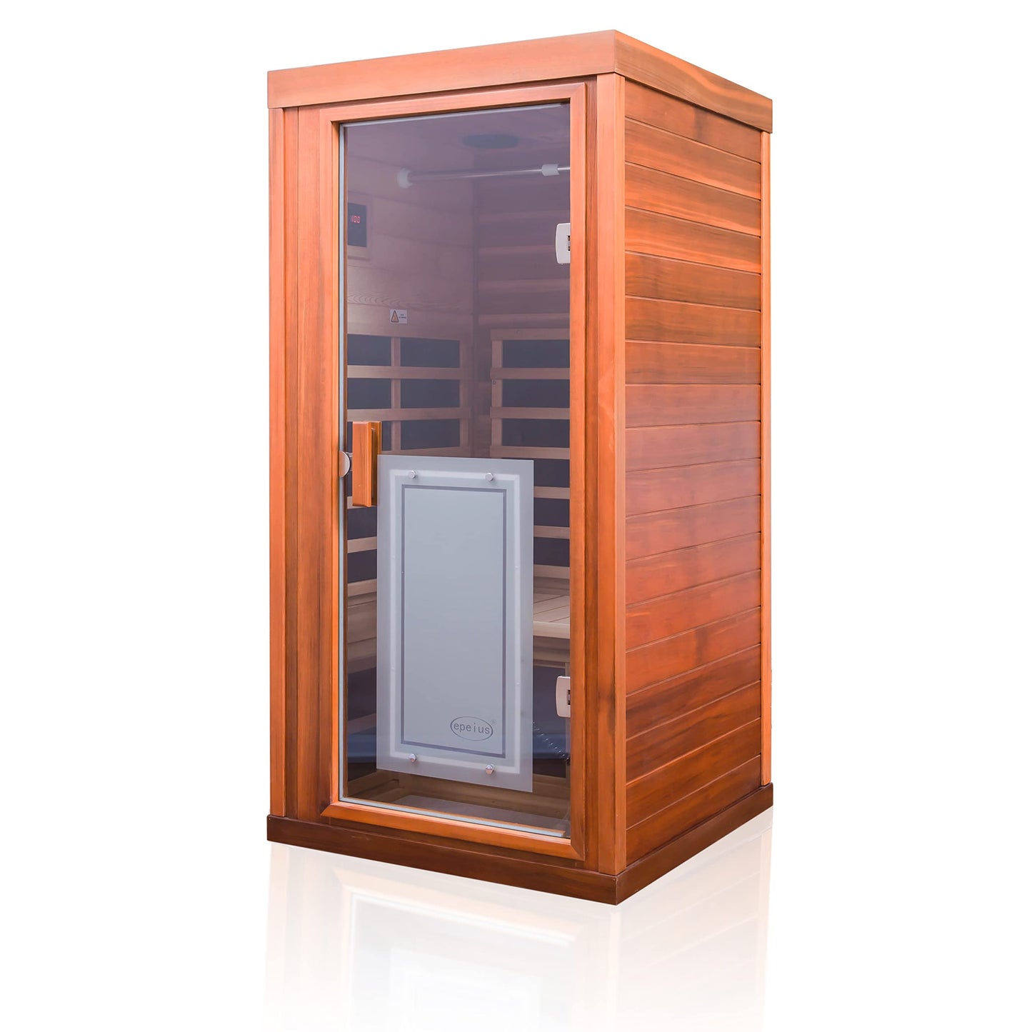 Kanlanth Red Cedar Infrared Sauna 1 Person Low EMF Far Infrared Sauna for Home, 1,350 watt, Indoor Sauna, 2 Bluetooth Speakers, 1 LED Reading Lamp - WoodArtSupply