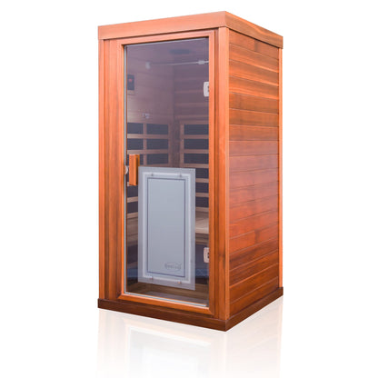 Kanlanth Red Cedar Infrared Sauna 1 Person Low EMF Far Infrared Sauna for Home, 1,350 watt, Indoor Sauna, 2 Bluetooth Speakers, 1 LED Reading Lamp - WoodArtSupply