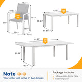 11-Piece Aluminum Outdoor Patio Dining Sets with Fully Assembled Dining Chair，91.3"L×39.4"W Expandable Patio Table and Chairs Set for 10, Stackable Chairs with Quick-Drying Fabric for Outdoor, White Wisteria Lane