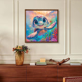 xcemhil Sea Turtle Paint by Numbers Kit for Kids with Wooden Easel Frame, Kid Paint by Number Kits, Turtle Paint by Numbers for Kids Age 5-12 for Gifts and Home Decor 8x8in xcemhil