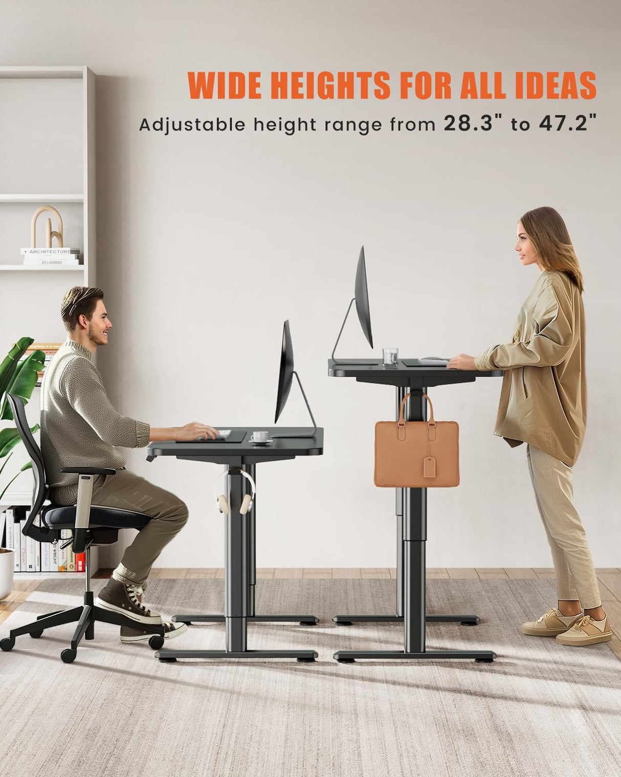 Flycity Electric Standing Desk Adjustable Height Stand Up Desk, 48" x 24" Sit Stand Desk, Low Noise Home Office Desk, Computer Desk with Whole-Piece Board, Child Lock & Memory Function, Black Flycity