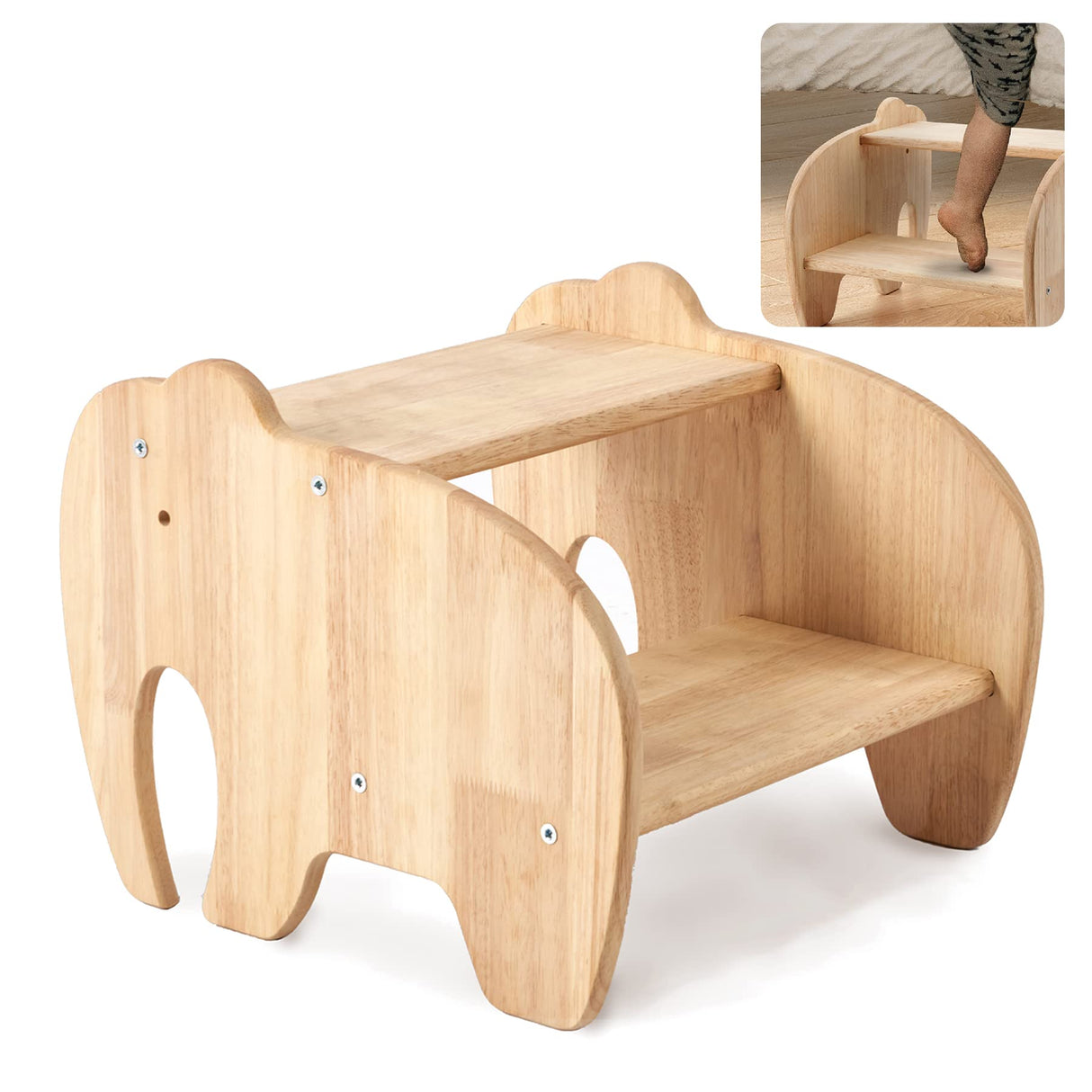 DyPinYise Wooden Step Stool for Kids, Toddler Step Stool of Elephant Shape Two Step Children's Stool for Bathroom Sink, Kitchen, Bedroom, Potty Training DyPinYise